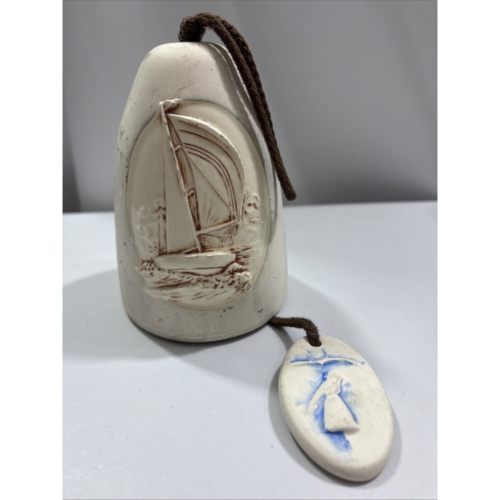 Vintage Sandstone Creations Ceramic Sailboat Wind Chime Bell Coastal Nautical